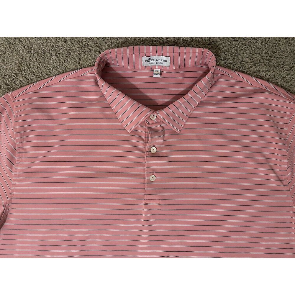 PETER MILLAR GOLF POLO SHIRT Size‎ 2XL Pink Striped SUMMER COMFORT